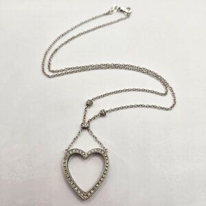 18K White Gold & Diamond Accented Open Heart Pendant Necklace - 9.5g